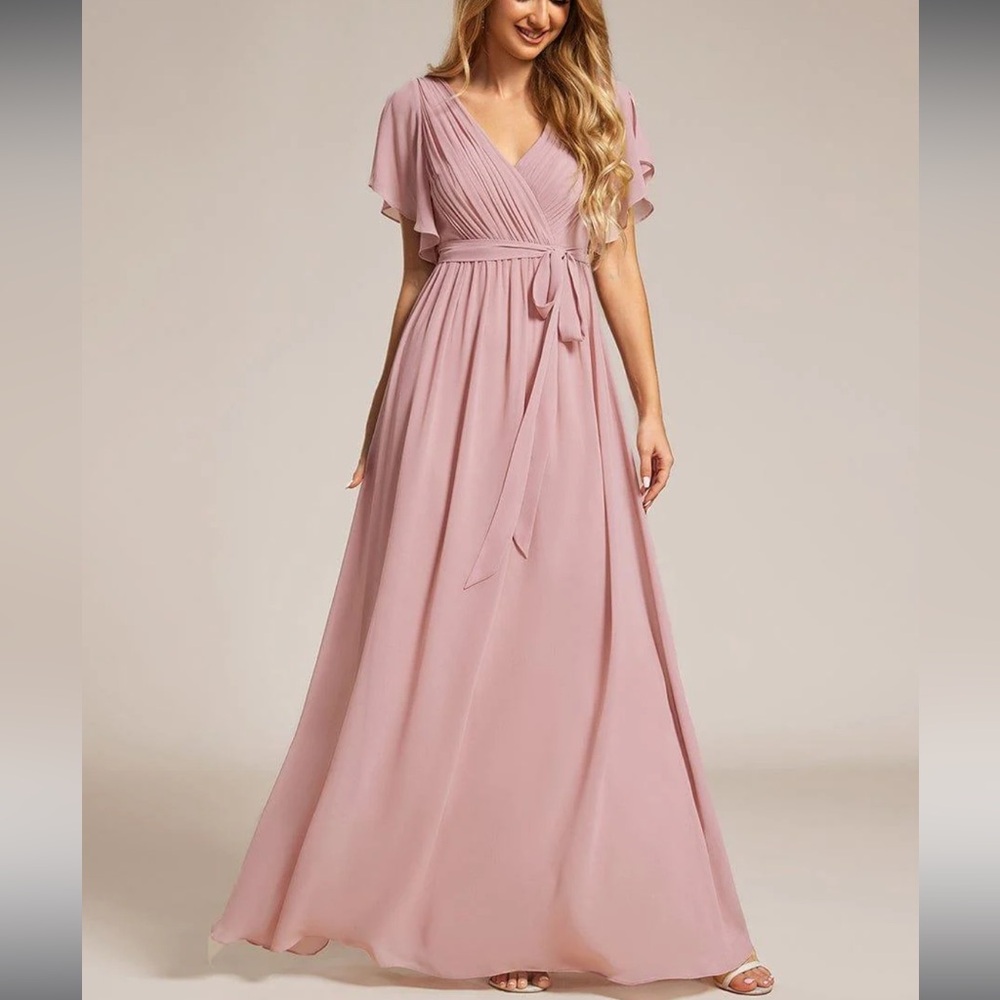 Ever Pretty Mauve Flutter Sleeve Maxi Dress – Size Medium